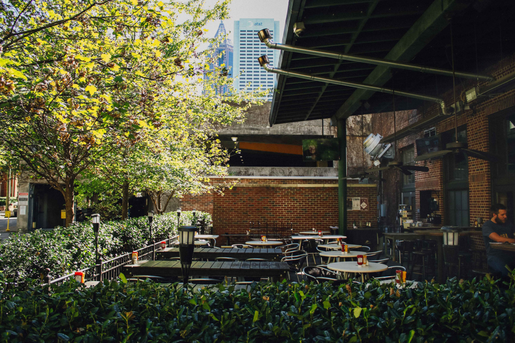 The view on the Outdoor Patio at Cypress Street Pint & Plate in Midtown, Atlanta